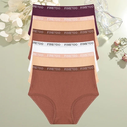 6Pcs/Set Cotton Women Panties Lady Plus Size Underwear High Waist Briefs Breathable Solid Color Female Lingerie Shorts FINETOO.