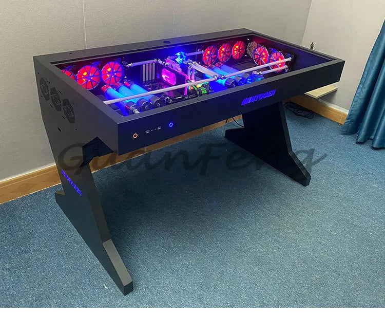 Computergehäuse für große Spieler, All-in-One-Tisch, hochwertiger Desktop, vollständig transparent, großes Gehäuse, cooler wassergekühlter Sci-Fi-Spieltisch