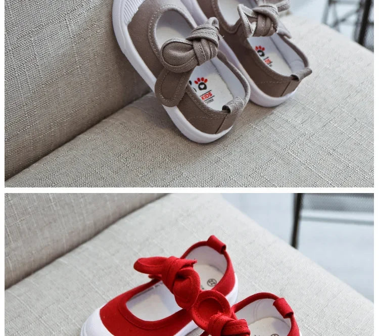 Korean Style Fashion Children Fashion Girls Canvas Shoes Versatile Bow Baby Kids Casual Shoes Simple Classic Candy Color Bowtie.