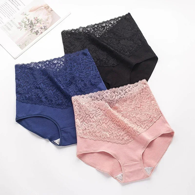 Fashion Sexy Lace  Slimming Comfort Breathable Lingerie Panties High Waist Seamless Hip Raise Cotton Briefs Underwear Female.