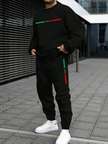 Autumn Mens Tracksuit Italy O Neck Sweatshirt Sweatpants 2 Pcs Set Casual Sports Pullover Pants Man Clothing Hip Hop Sportswear.
