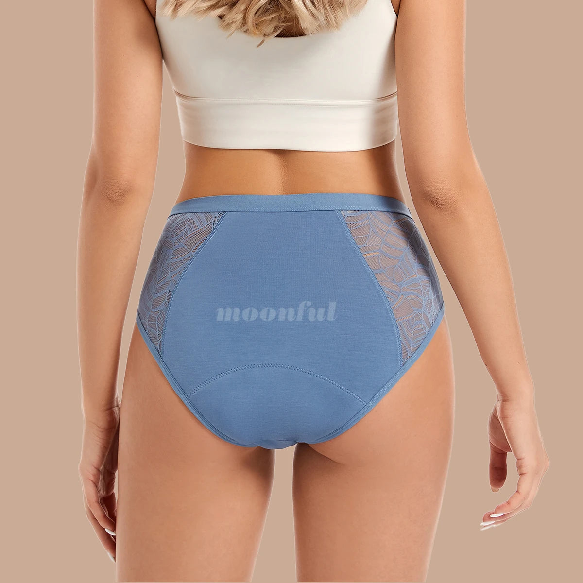 Moonful Women's Menstrual Panties High Waist Leak Proof 4 Layer Breathable Lace Period Underwear Girls Absorbent Brief.