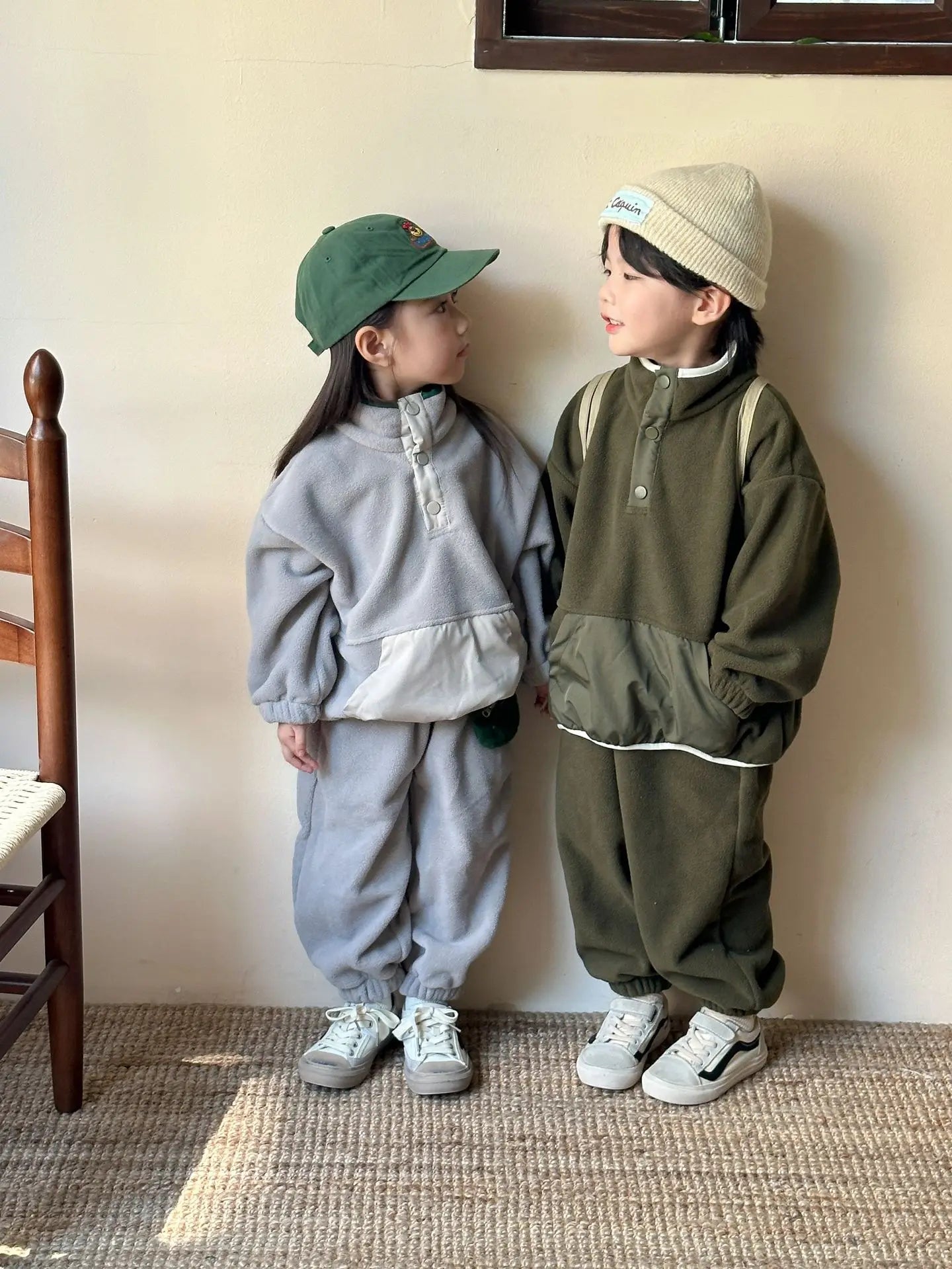 2025 Winter New Children Polar Fleece Sweatshirt Set Boys Girls Plus Velvet Thick Warm 2pcs Suit Kids Casual Sports Outfits