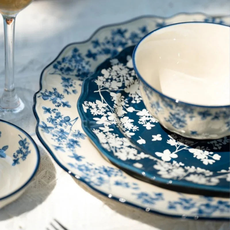 Chinese Style Ceramic Bowls Plates Retro Tableware Ramen Bowl Steak Dish Dessert Salad Plate Party Household Dinnerware Decor.