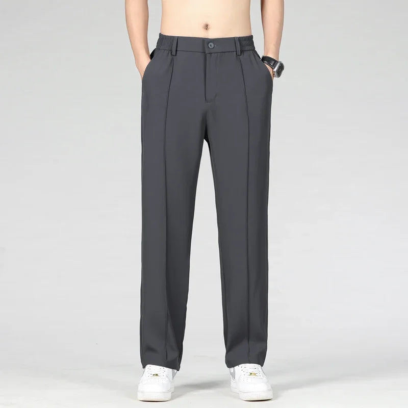 New Autumn Men's Business Straight Suit Trousers Elastic Waist Drape Loose Casual Stitching Khaki Black Pants Brand Clothing.