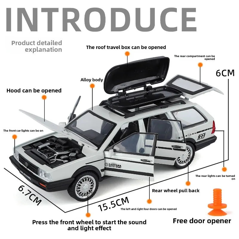 Diecast 1:32 VW SANTANA Wagon Alloy Car Model with Sound Light Children Boy Birthday Gift Toy Vehicles Miniature Voiture.
