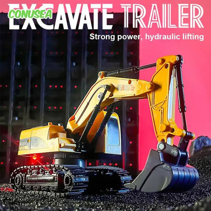 2 In 1 Rc Truck Combination Set Trailer Flat Trucks with 11Ch Excavator Engineer Vehicle 2.4G Remote Control Car Christmas Gifts.