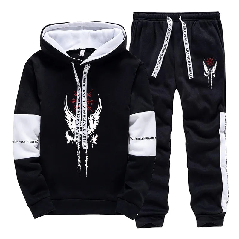 Mens Tracksuit Printed Casual Sweatshirts Sweatpants Single Piece Versatile Hoodie Pants Gym Sports Jogging Mens Clothing 2025.