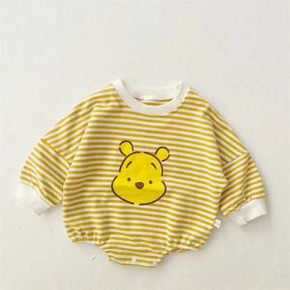 Gelbe Kollektion Frühling Herbst Baby Mädchen Junge Rundkragen Lange Ärmel Cartoon Bär Body/Strampler Neugeborenen Overall K31266