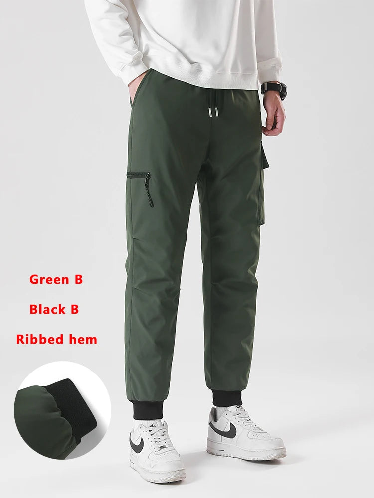 Winter Padded Pants Men 90% White Duck Down Padding Warm Cargo Pants Waterproof Windproof Snow Cold Thermal Down Trousers.