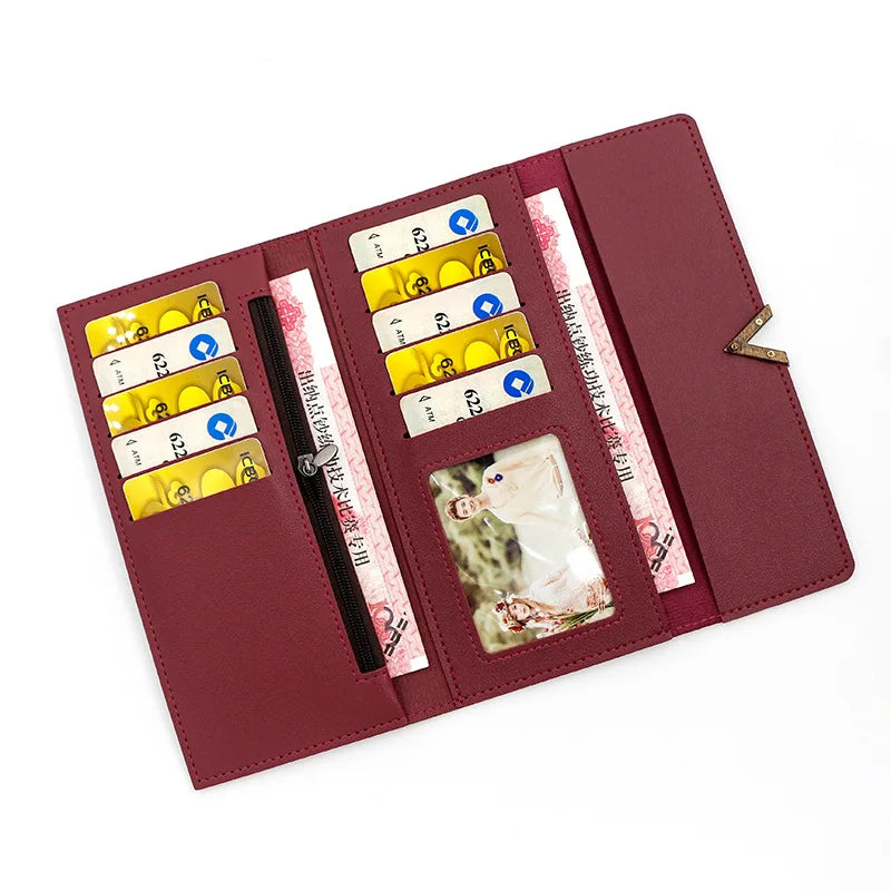 New Korean version women's wallet long V-shaped buckle three fold wallet for women, hand-held bag, change card bag.