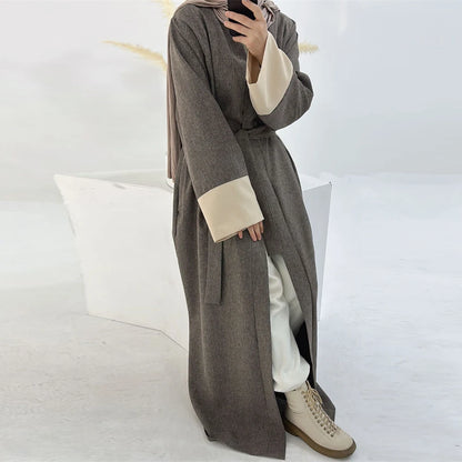 Ramadan Eid Open Linen Abaya Kimono Turkey Islam Muslim Modest Kaftan Dress Prayer Clothes For Women Kebaya Robe Femme Musulmane.