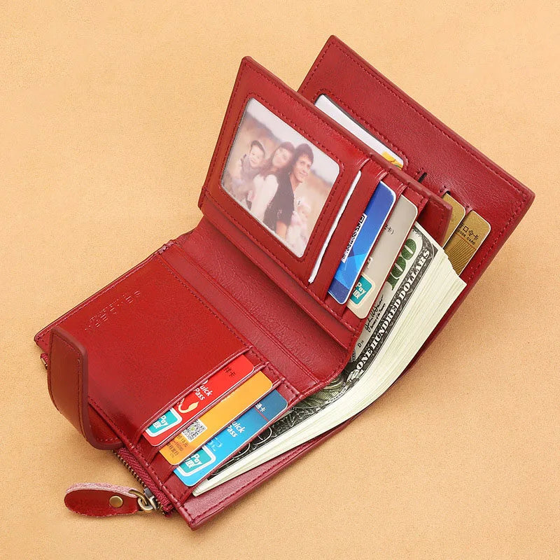 2024 New Short Women Wallets Genuine Leather Zipper Coin Pocket Women Purse Name Engraved Quality Card Holder Kpop Female Wallet.