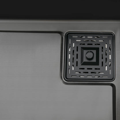 75 * 46 cm Edelstahl-Wasserfall-Küchenspüle mit ausziehbarem Wasserhahn, Seifenspender, Tassenwascher