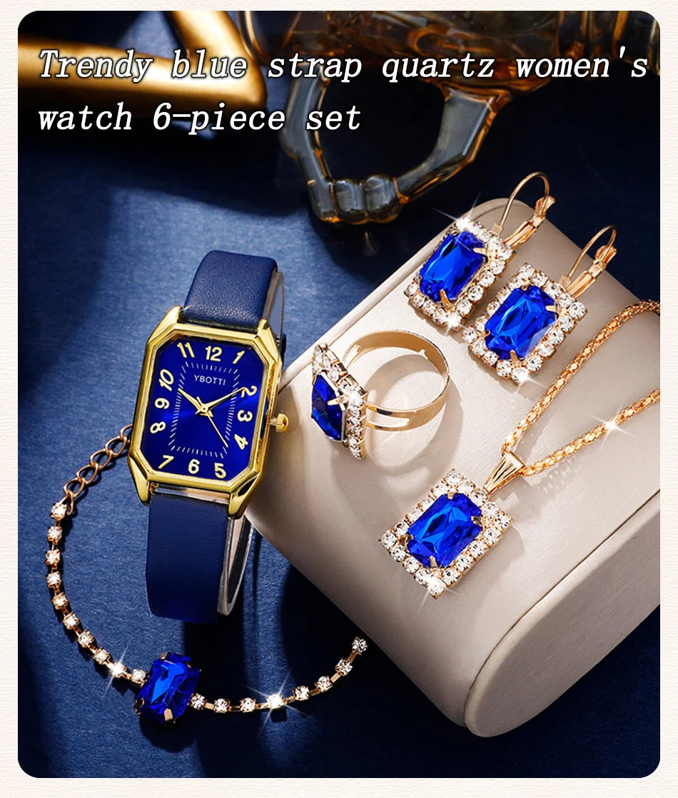 Luxury Fashion Square Women's Watches Brand Ladies Quartz Wristwatch Classic Simple Femme Blue Leather Band Relogio Feminino.