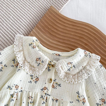 2023 frühjahr Neue Baby Kleidung Floral Body für Kleinkind Mädchen Kleinkind Peter Pan Kragen Langarm Ein Stück mit Hut 0-2 Y.