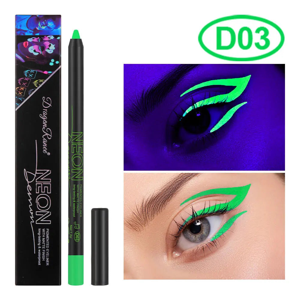 Fluorescence Blue Eyeliner Gel Waterproof Luminous UV Light Neon Eyeliner Pen Yellow Green Pink Color Eye Shadow Cream Make Up.