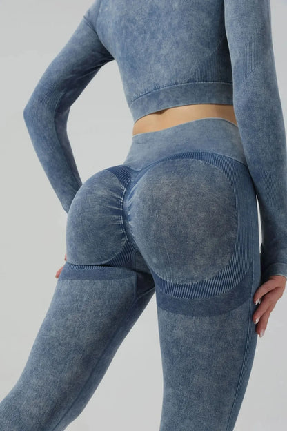 High Waist Yoga Pants Sand Washed Seamless Peach Butt Fitness Sportswear Tight Long Trousers for Women Autumn Season