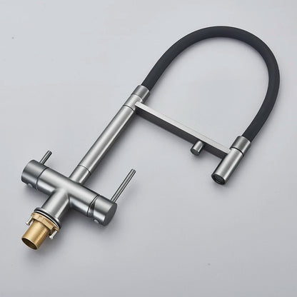 Gray Filtered Kitchen Faucet Dual Spout Hot Cold Mixer Purification Water Crane Filter Water Faucet Deck Mount