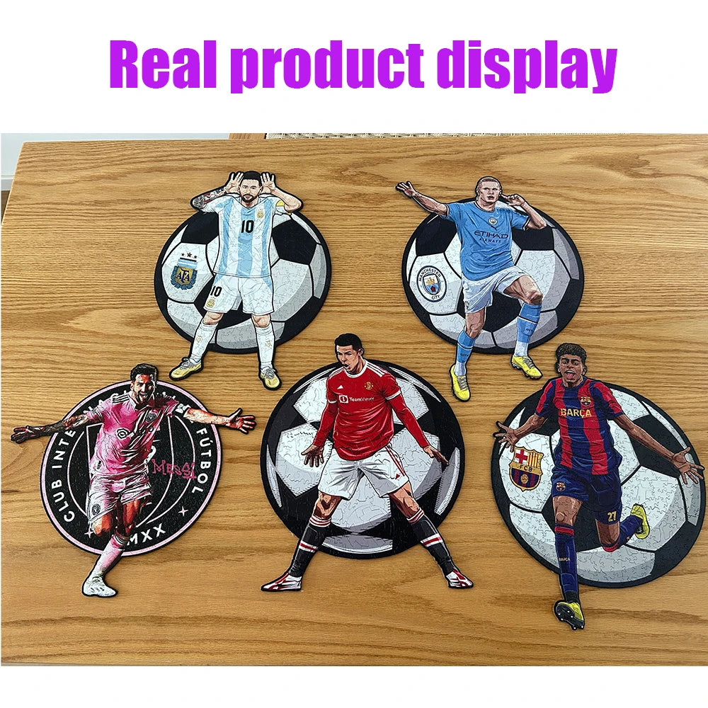 Soccer Player Wooden Puzzle for Football Fan Sports Star Wood Jigsaw Advanced Difficulty A3 A4 Size Puzzles.