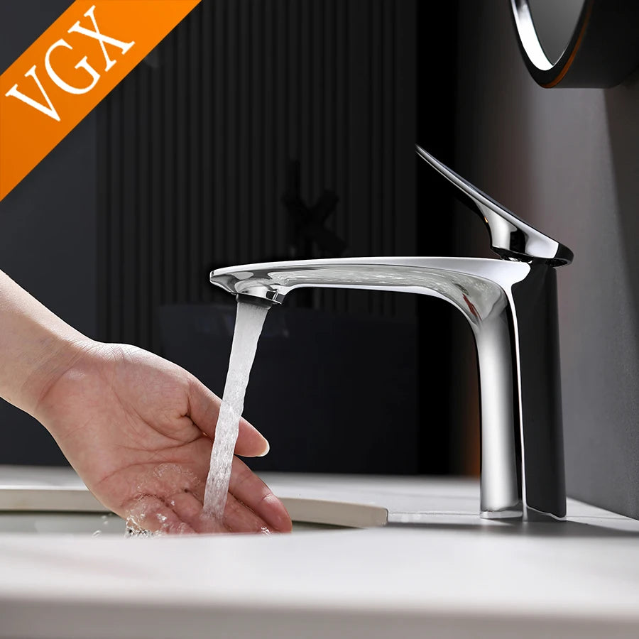 VGX Luxury Bathroom Faucets Basin Mixer Sink Faucet Gourmet Washbasin Tapware Hot Cold Water Tap Brass Chrome Black Brushed Gold