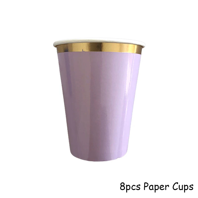 Gold Disposable Tableware Sets Purple Party Paper Cup Plates baby Shower  Birthday Party Supplies Carnival Wedding decor Favors