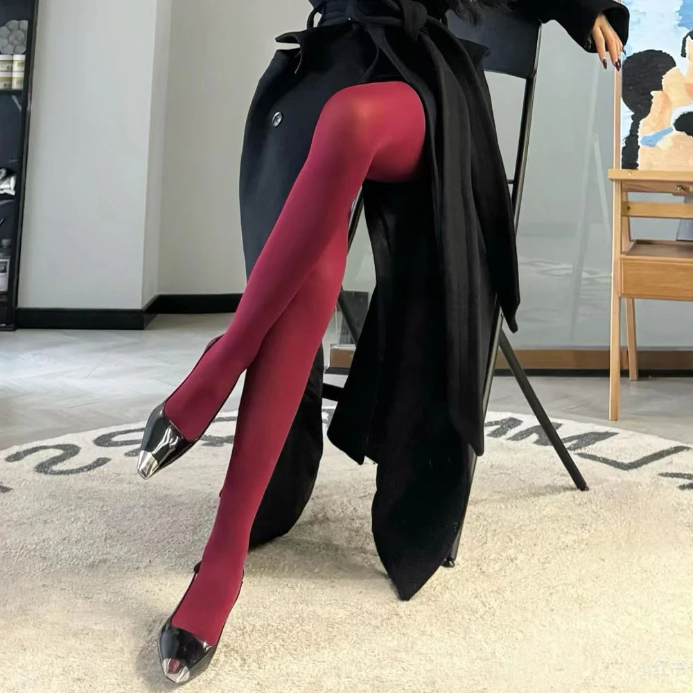 1/2Pcs Sexy Wine Red Stocking Women Girl Burgundy Thin Thick Elastic Tight Vintage Anti-Hooker Comfortable Pantyhose Accessory