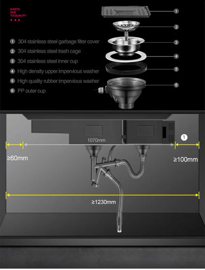 ASRAS 11550 NJH Large Size Smart Purifying Kitchen Sink Handmade Step Sink Smart Purifying Kitchen Island Sinks