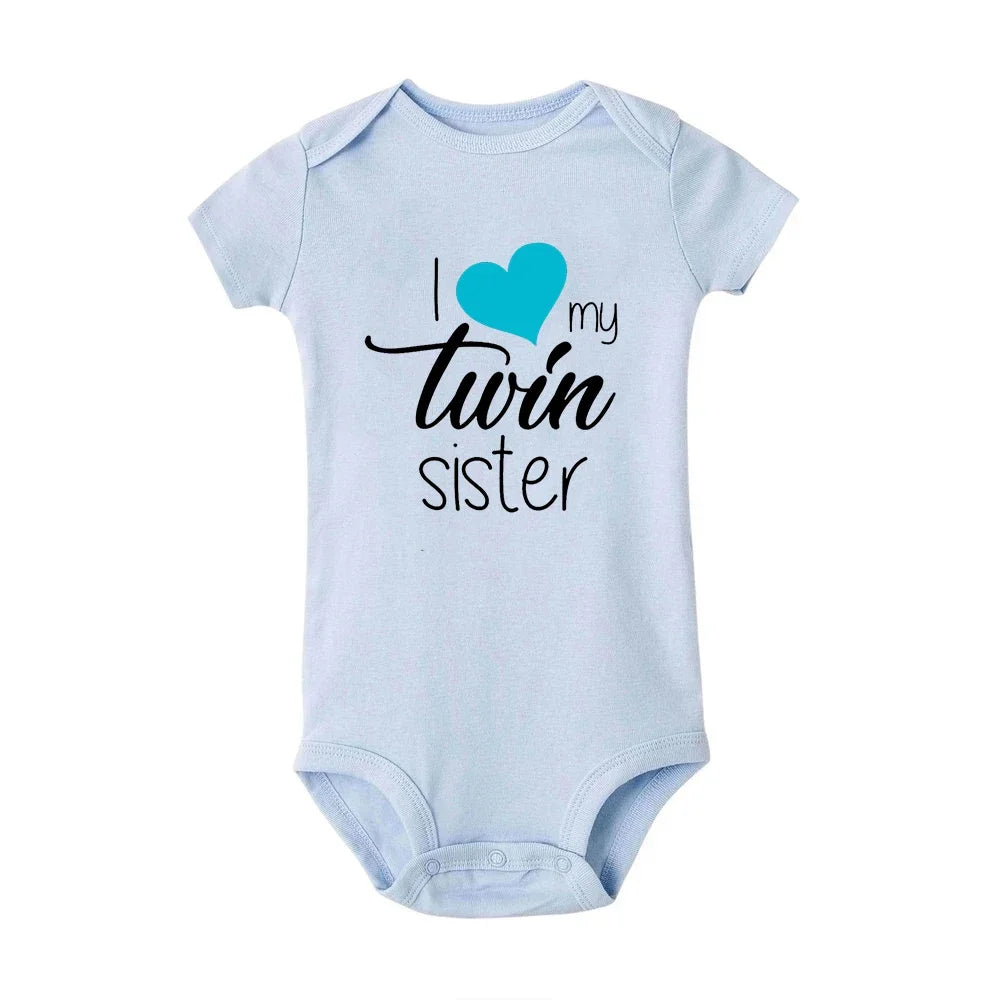 Zwillinge Säuglings-Body „I Love My Twin Sister Brother“ für Neugeborene, Jungen und Mädchen, kurzärmelig, Overall, Kleinkind-Kleidung, Baby-Geschenk-Strampler