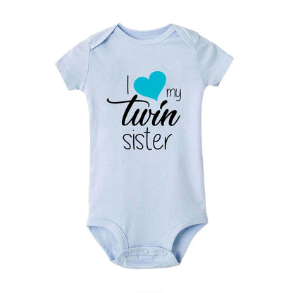 Zwillinge Säuglings-Body „I Love My Twin Sister Brother“ für Neugeborene, Jungen und Mädchen, kurzärmelig, Overall, Kleinkind-Kleidung, Baby-Geschenk-Strampler