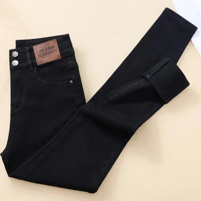 Spring Autumn 2024 New Style High-Waisted Black Jeans Women's Versatile Elastic Slimming Pencil Pants Fashionable Chinese Style.