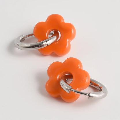 Colorful Flower Glass Drop Charms Earring Gold Color Circle Ear Buckle Hoops Stainless Steel Earrings Fashion Jewelry for Women