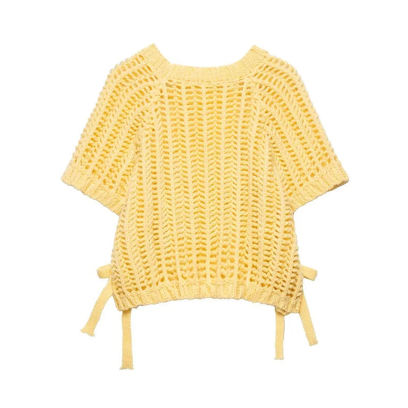 MUJER 2025 Stricken Crop Tops Frau Kurzarm Pullover Gestrickte Kurze Pullover für Frauen Gebunden Strickwaren Mode Damen Pullover.