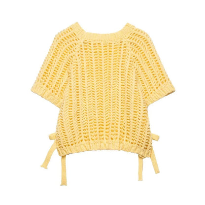 MUJER 2025 Stricken Crop Tops Frau Kurzarm Pullover Gestrickte Kurze Pullover für Frauen Gebunden Strickwaren Mode Damen Pullover.