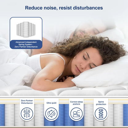 AUTHMIC 7-Zonen-Taschenfederkernmatratze, 25 cm dick, mittelfest, Hybrid, atmungsaktiv, Anti-Milben, geräuschlos, Bett für Erwachsene, Schlafunterstützung