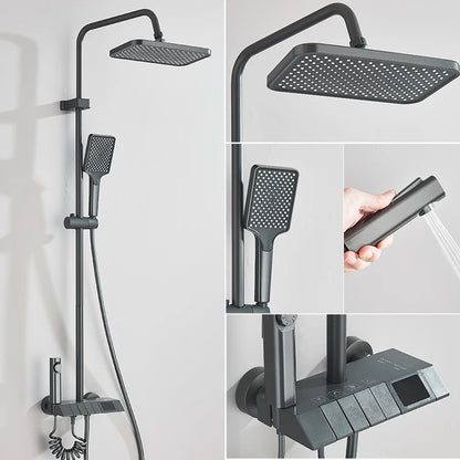 Smart Digital Display Shower Faucet Set Piano Style Rainlfall Bathroom System Grey Digital Mixer Tap Bidet Shower