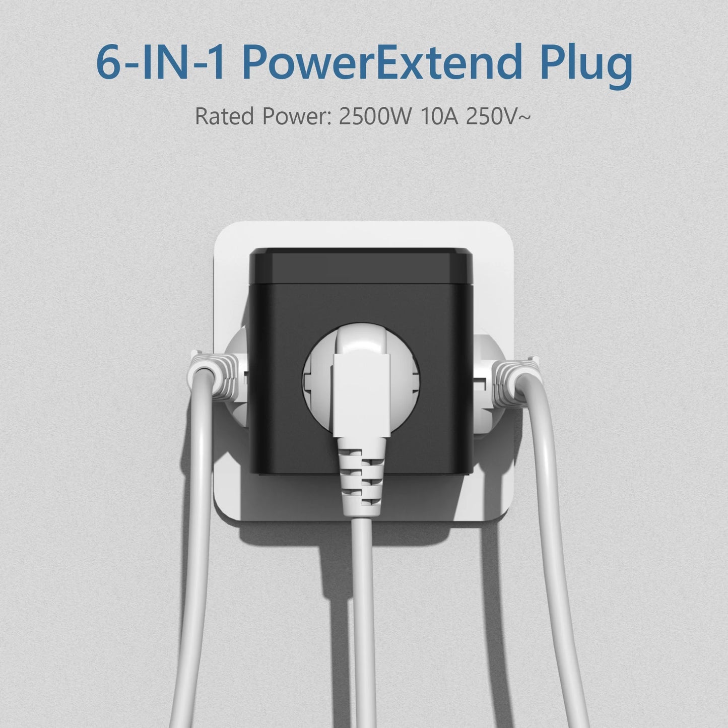 Wandsteckdosen-Extender mit Schalter, 3 Steckdosen, 2 USB-A- und 1 Typ-C-Anschlüsse, tragbarer Cube-Steckdosenleisten-Adapter zum Aufladen auf Reisen.