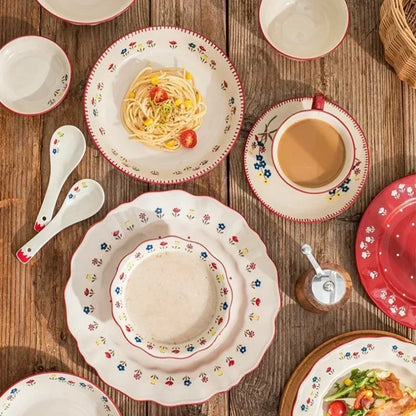 SOLECASA Ceramic Tableware Pastoral Style Rice Soup Bowl Fruit Salad Bowl Dish Pasta Dessert Plate Dinnerware Table Decoration.