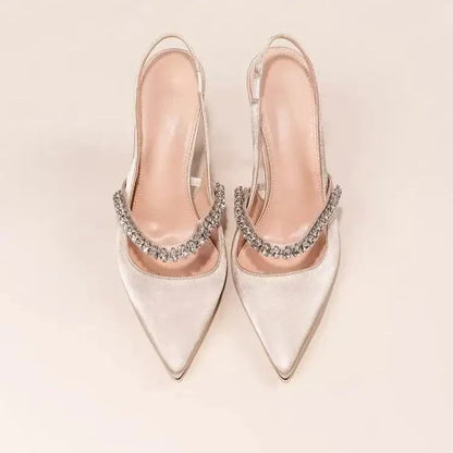 Women's Water Diamond 2025 New Slim Heeled Pointed High-heeled Shoes with A Headband and Sandals for Women's Singles.