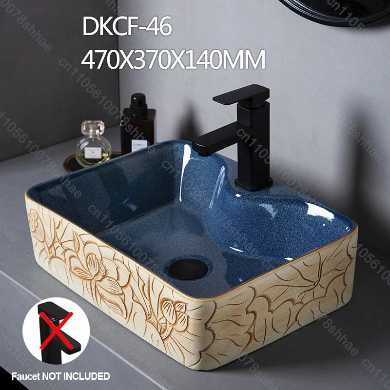 Retro Keramik Badezimmer Waschbecken Arbeitsplatte Waschbecken Künstlerische Eitelkeit Schüssel für Zuhause Keramik Gefäß Waschbecken Theke Waschschüssel Vintage