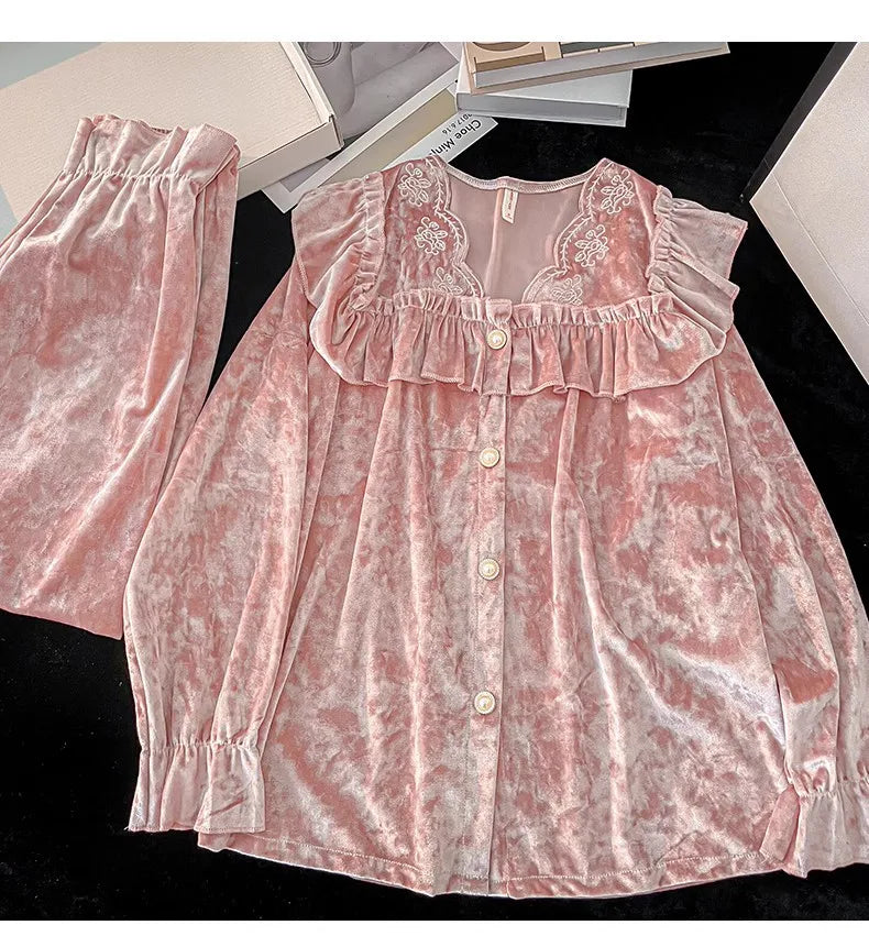 Soft Velvet Pajama Set Women Loose Home Wear Sleeping Velour Autumn Winter New Warm Sleepwear Female Nightie Ins Underwear.