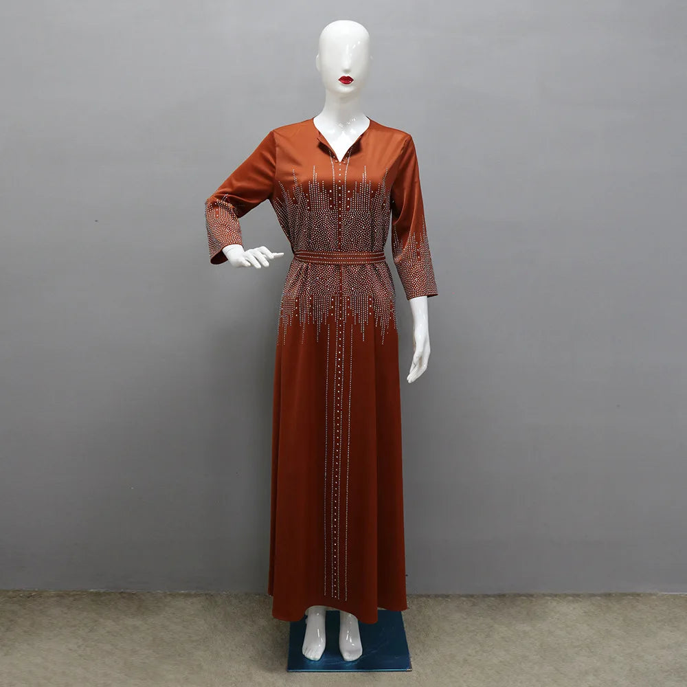 Naher Osten Ramadan Marokkanisches muslimisches geschmiedetes Gesichtskleid Arabisches Dubai-Kleid Luxusmode Hot Diamond Abendrobe.