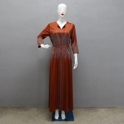 Naher Osten Ramadan Marokkanisches muslimisches geschmiedetes Gesichtskleid Arabisches Dubai-Kleid Luxusmode Hot Diamond Abendrobe.