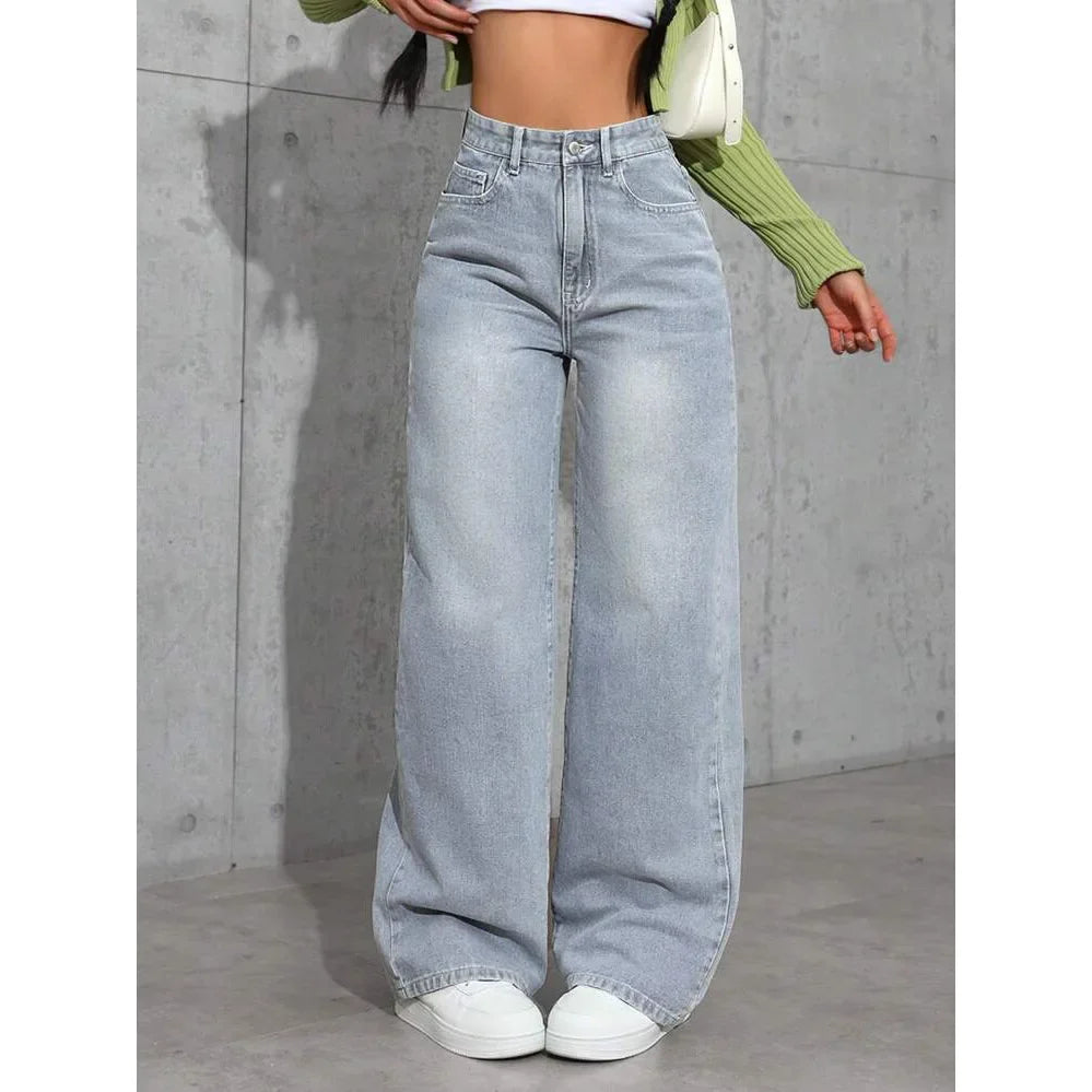 High Waist Straight Leg Women's Jeans Cross-Border Sweet And Spicy Style Loose Casual Long Trousers Spring Autumn.