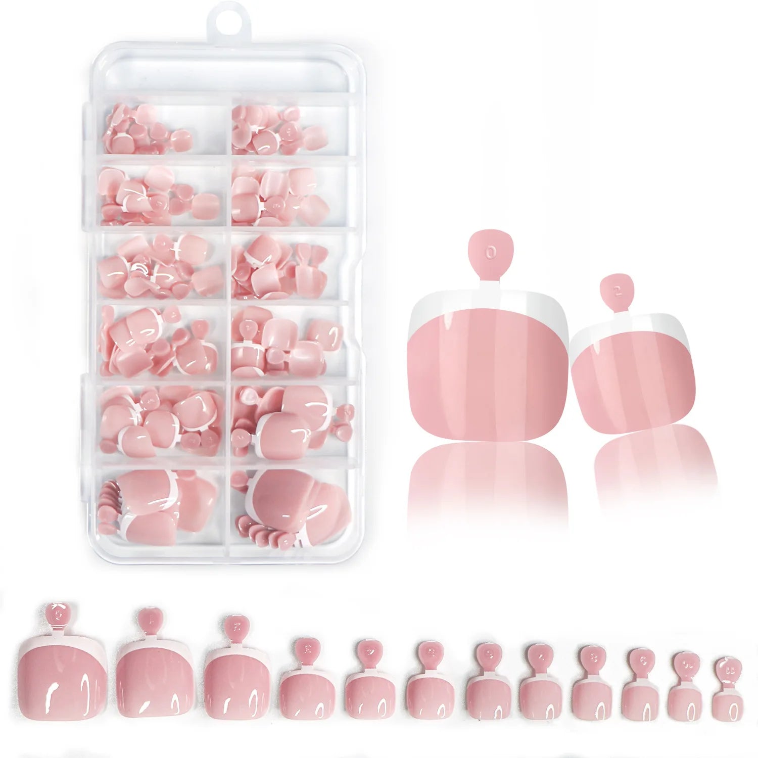 120Pcs Glossy Nude Pink French Press-On-Toenail Set 1*Box Short French Square  Fake Toe Nails Solid-Color Manicure Toenails Tips.