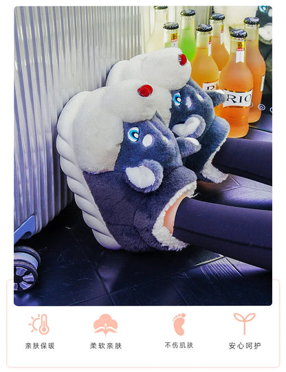 Women Indoor Cotton Slippers Cute Cartoon Dog Winter Warm Shoes Couples Home Floor Slides Anti-slip  Female Male House Footwear.