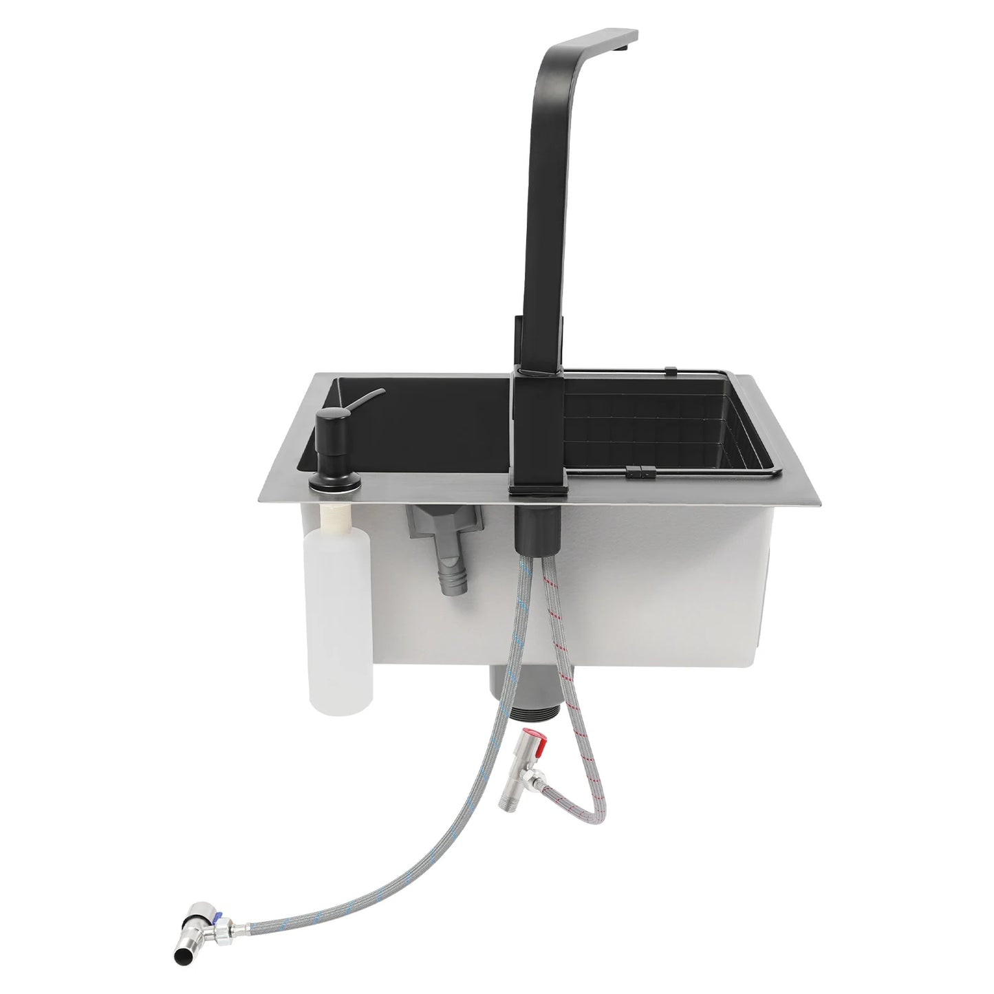 Schwarzes Küchenspülbecken-Set, Spüle aus Edelstahl 30 mit großem Fassungsvermögen und drehbarem Wasserhahn, Keramik-Ventilkern, geruchsfestes Spülbecken