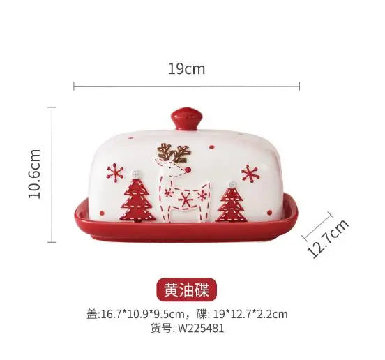 Christmas CeramicTableware Set High Grade Underglaze Colored Western Dining Plate Festival Dinner Party Cutlery Decorative Plate.