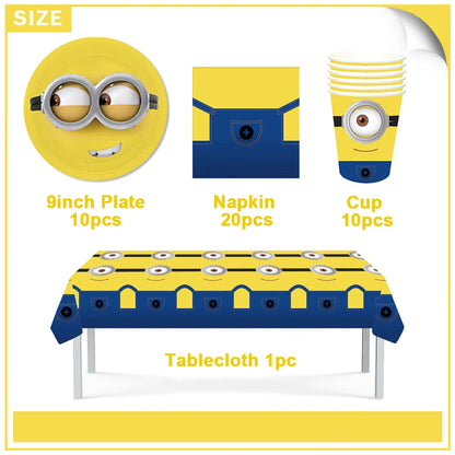 Cartoon M & Minions Geburtstag Party Dekoration Einweg Geschirr Tasse Teller Tischdecke Luftballons Gelb Große Augen Hintergrund Banner