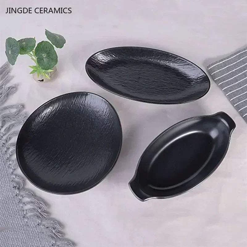 Hotpot Restaurant Melamine Tableware Black Frosted Dinner Plate Japanese Sushi Plates Not Easily Broken Snack Fruit Dishes.